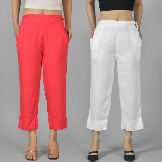 Pack Of 2 Womens Gajri And White Ankle Length Rayon Culottes Trouser Combo