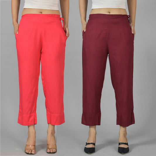 Pack Of 2 Womens Gajri And Wine Ankle Length Rayon Culottes Trouser Combo