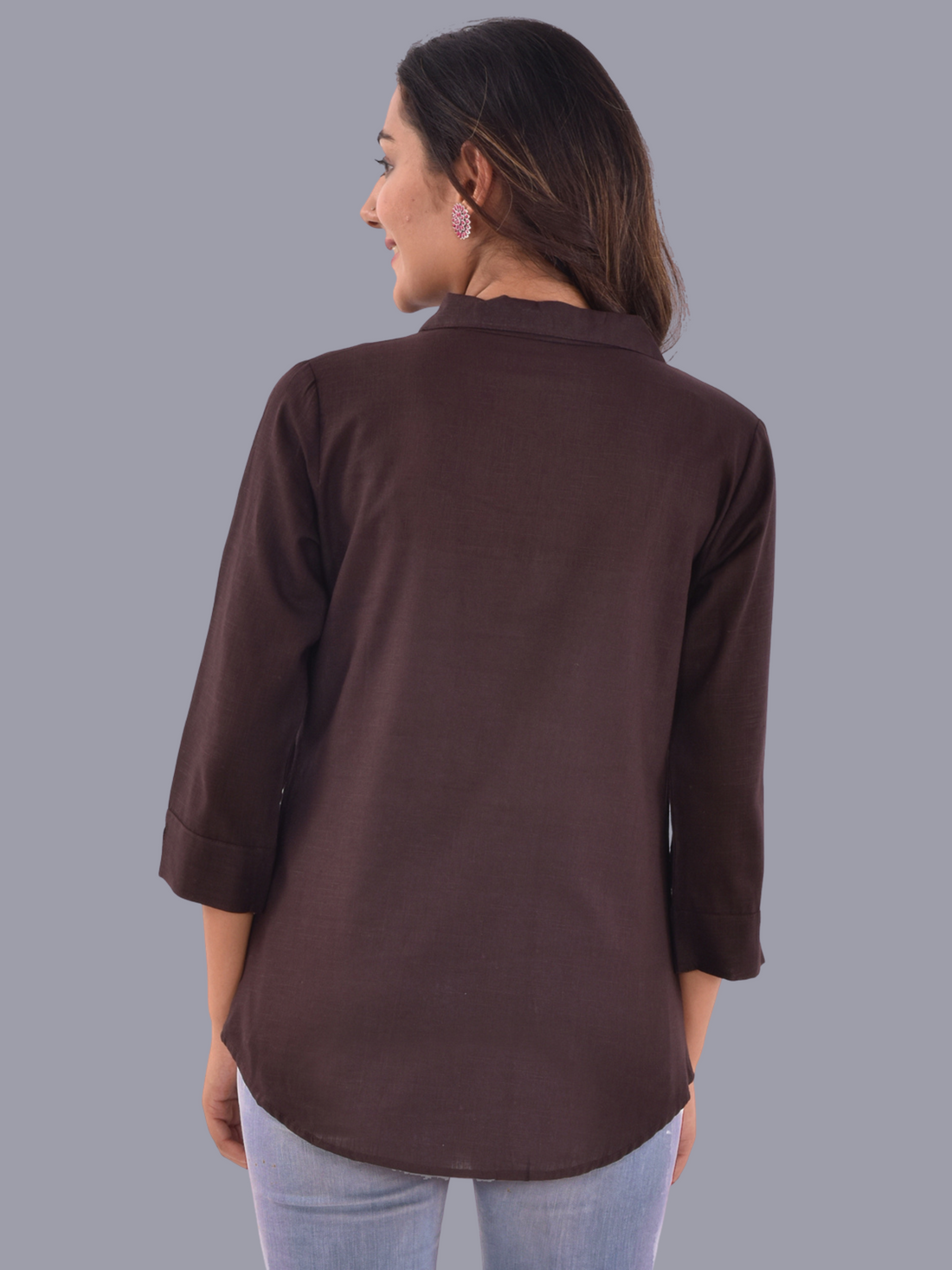 Womens Coffee 3/4 Sleeve Regular Fit Cotton Shirt