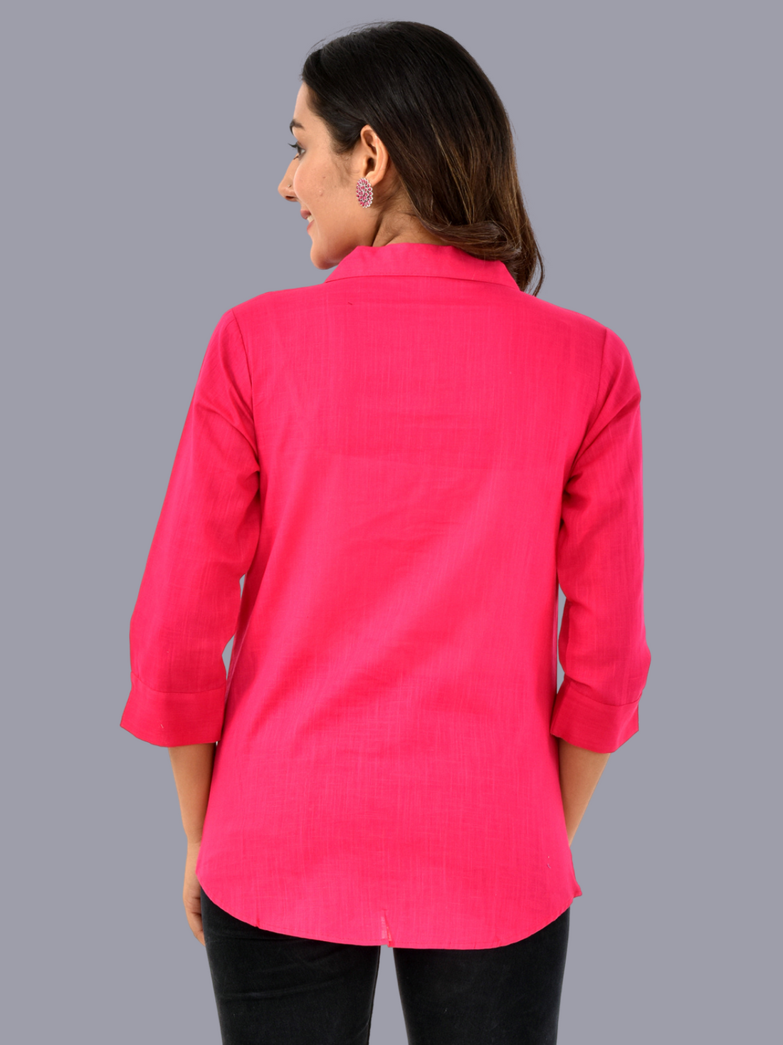 Womens Pink 3/4 Sleeve Regular Fit Cotton Shirt