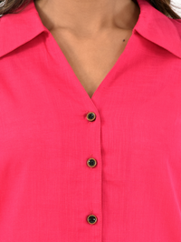 Womens Pink 3/4 Sleeve Regular Fit Cotton Shirt