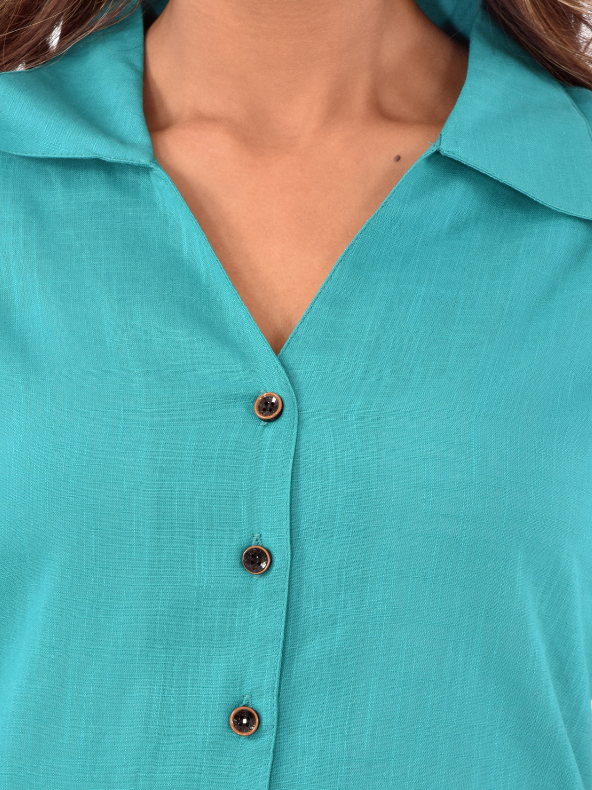 Womens Green 3/4 Sleeve Regular Fit Cotton Shirt