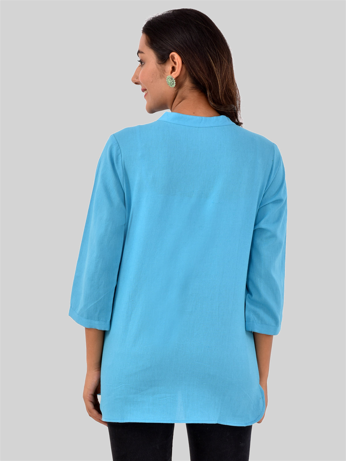 Pack Of 2 Womens Regular Fit Turquoise And White Three Fourth Sleeve Cotton Tops Combo