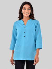 Pack Of 2 Womens Regular Fit Brown And Turquoise Three Fourth Sleeve Cotton Tops Combo