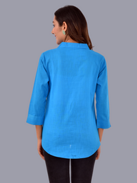 Womens Turquoise 3/4 Sleeve Regular Fit Cotton Shirt