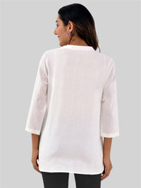 Womens Casual Three Fourth Sleeves Solid White Cotton Tops