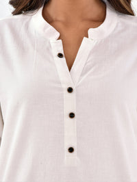 Womens Casual Three Fourth Sleeves Solid White Cotton Tops