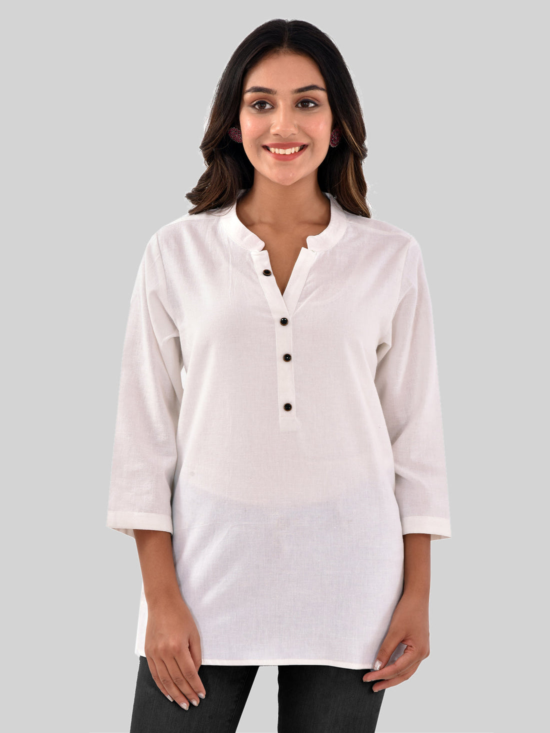 Pack Of 2 Womens Regular Fit White And Wine Fourth Sleeve Cotton Tops Combo