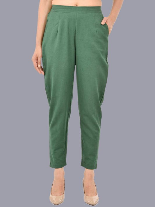 Women Regular Fit Green Cotton Trouser