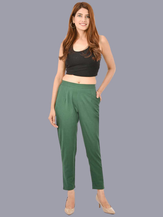 Women Regular Fit Green Cotton Trouser