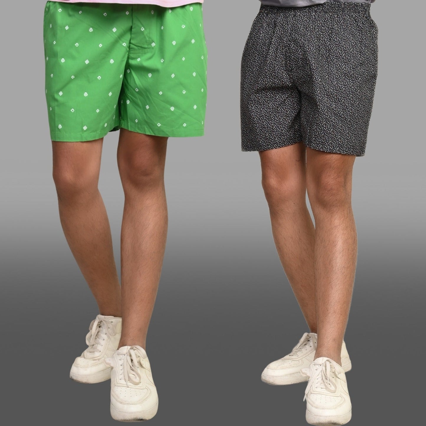 Pack Of 2 Green And Grey Mens Printed Shorts Combo