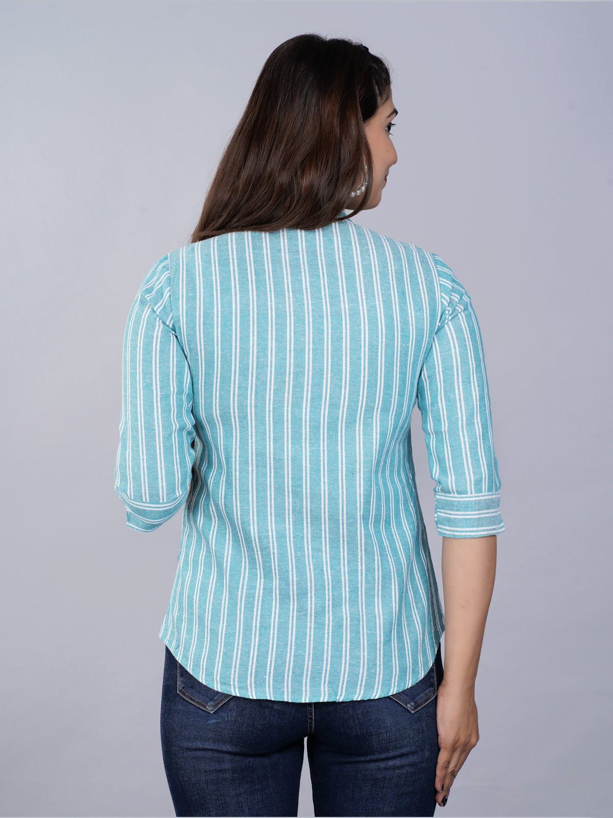 Womens Green Mangoline Striped Casual Shirt