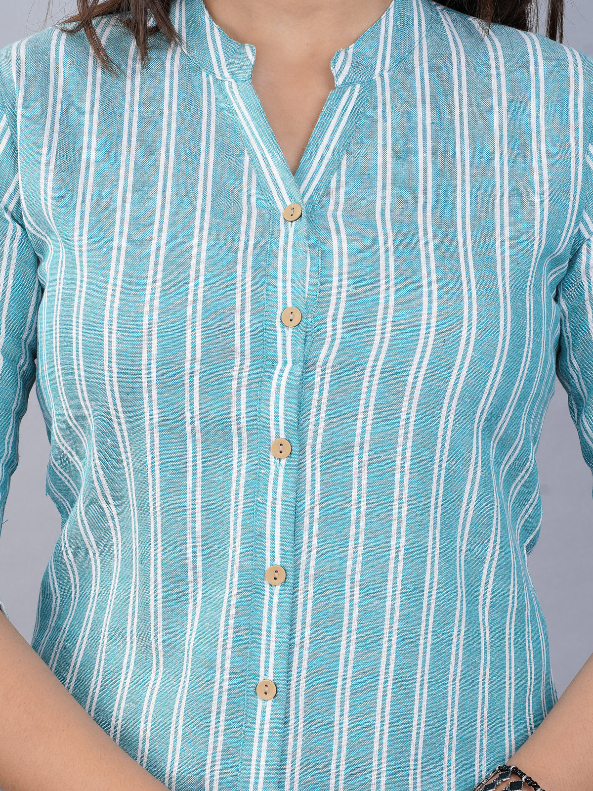 Womens Green Mangoline Striped Casual Shirt