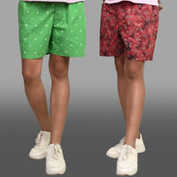 Pack Of 2 Green And Maroon Mens Printed Shorts Combo