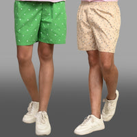 Pack Of 2 Green And Yellow Mens Printed Shorts Combo