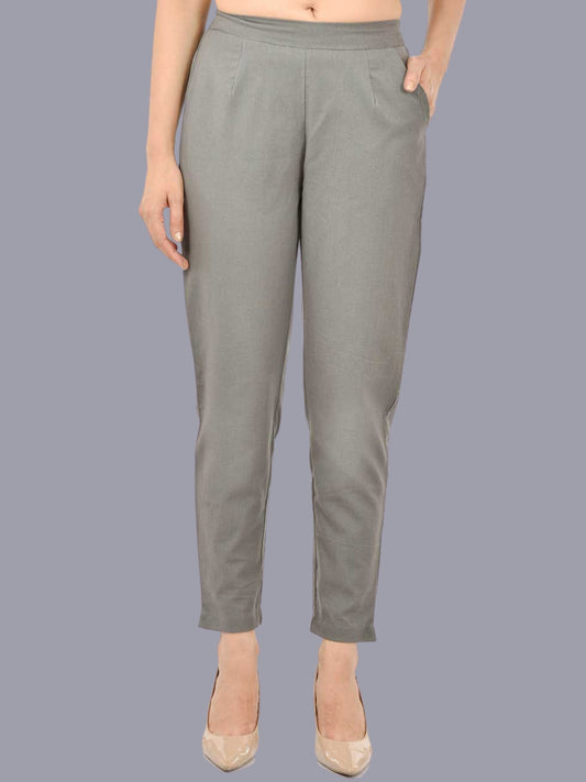 Women Regular Fit Grey Cotton Trouser