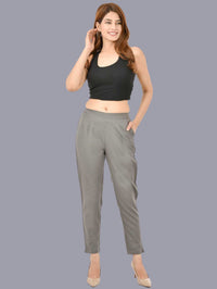 Women Regular Fit Grey Cotton Trouser