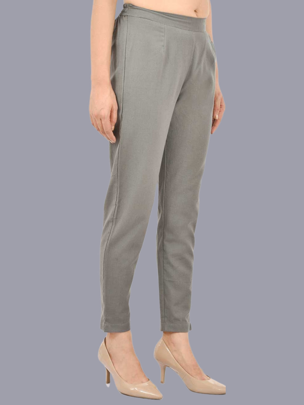 Women Regular Fit Grey Cotton Trouser