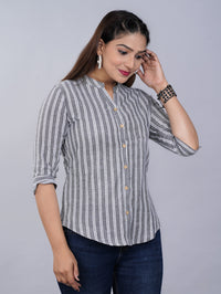 Womens Grey Mangoline Striped Casual Shirt