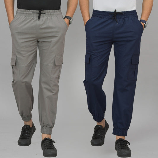 Pack Of 2 Mens Grey And Navy Blue Airy Linen Summer Cool Cotton Comfort Joggers