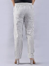 QuaClo Women Light Gray Stripe Regular Fit Cotton Trouser