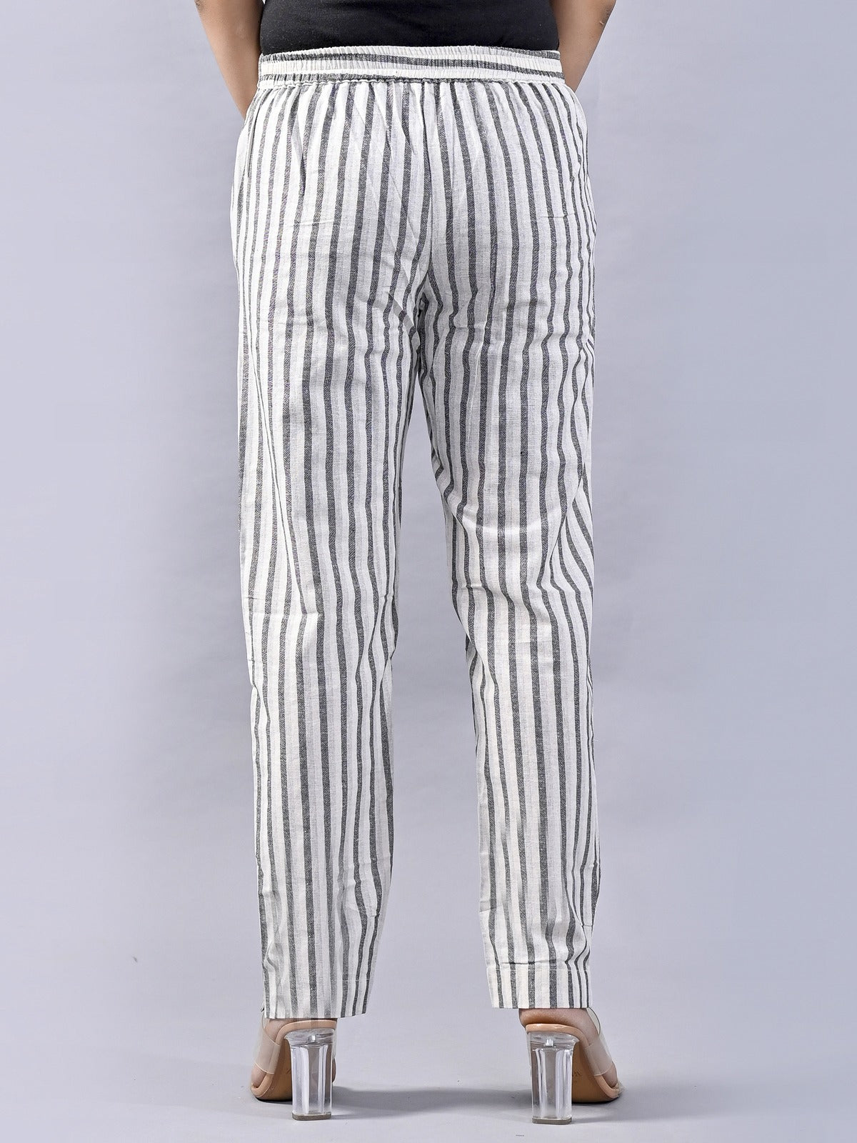 Pack Of 2 Brown And Light Grey Womens Cotton Stripe Pants Combo