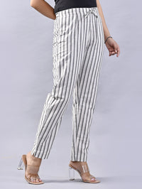 QuaClo Women Light Gray Stripe Regular Fit Cotton Trouser