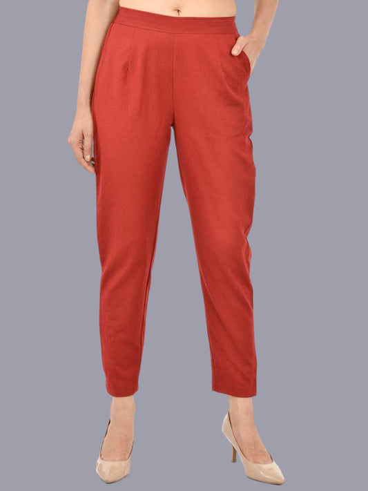 Women Regular Fit Maroon Cotton Trouser