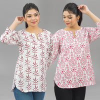 Pack Of 2 Womens Regular Fit Maroon Leaf And Pink Tribal Printed Tops Combo
