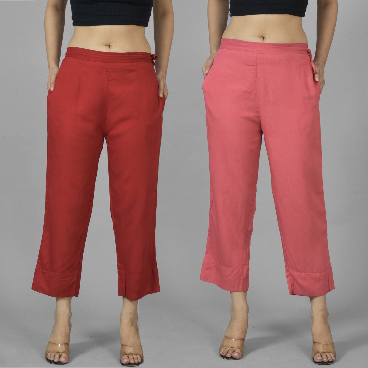 Pack Of 2 Womens Maroon And Mauve Pink Ankle Length Rayon Culottes Trouser Combo