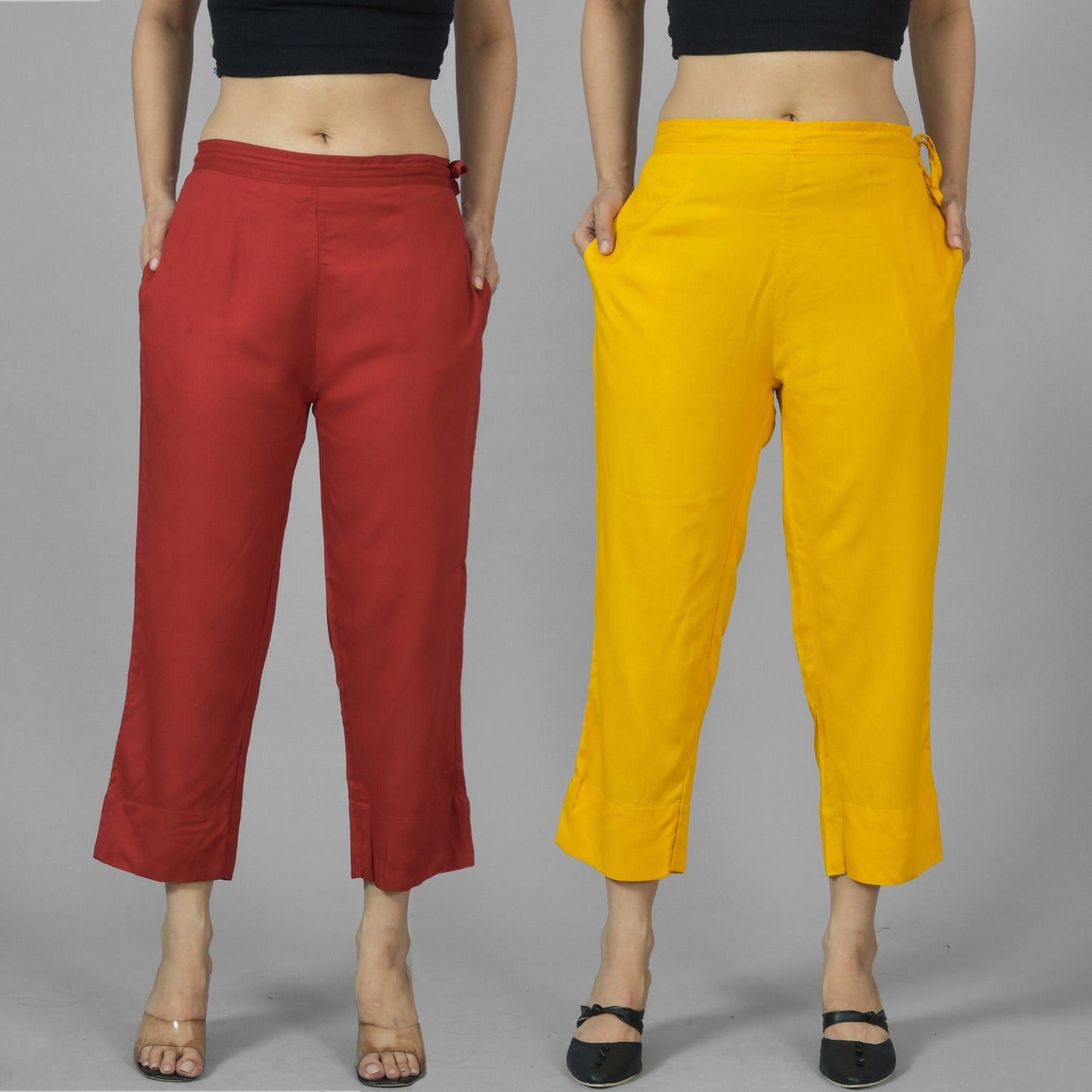 Pack Of 2 Womens Maroon And Mustard Ankle Length Rayon Culottes Trouser Combo