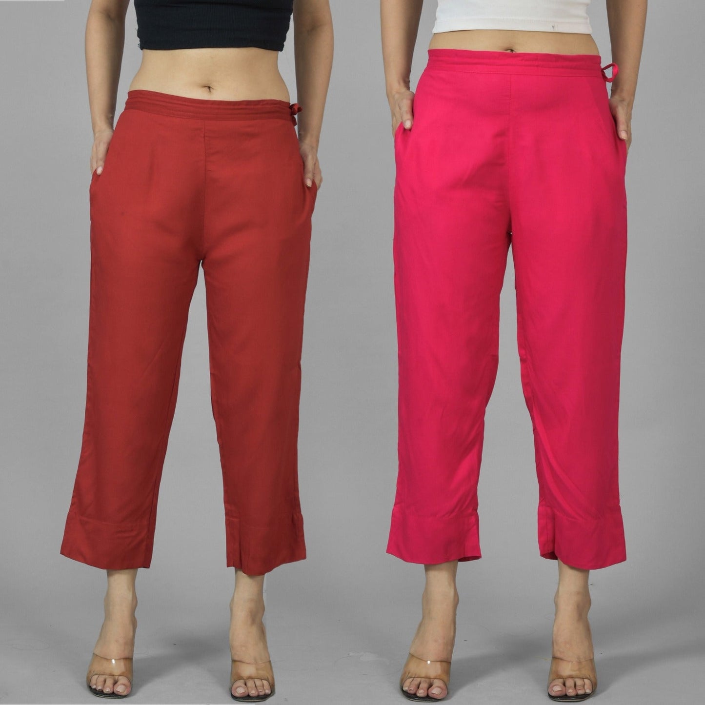 Pack Of 2 Womens Maroon And Rani Pink Ankle Length Rayon Culottes Trouser Combo