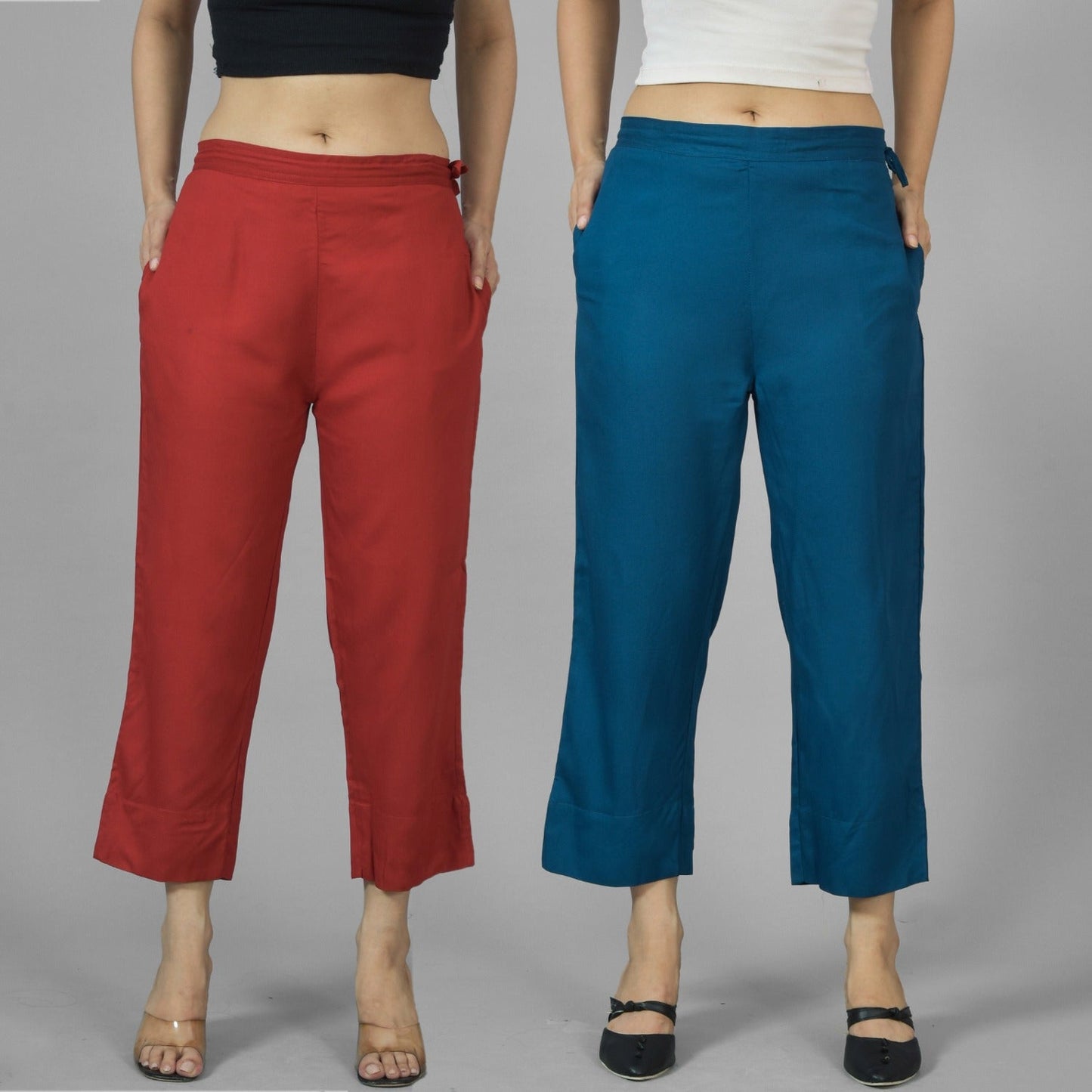 Pack Of 2 Womens Maroon And Teal Blue Ankle Length Rayon Culottes Trouser Combo