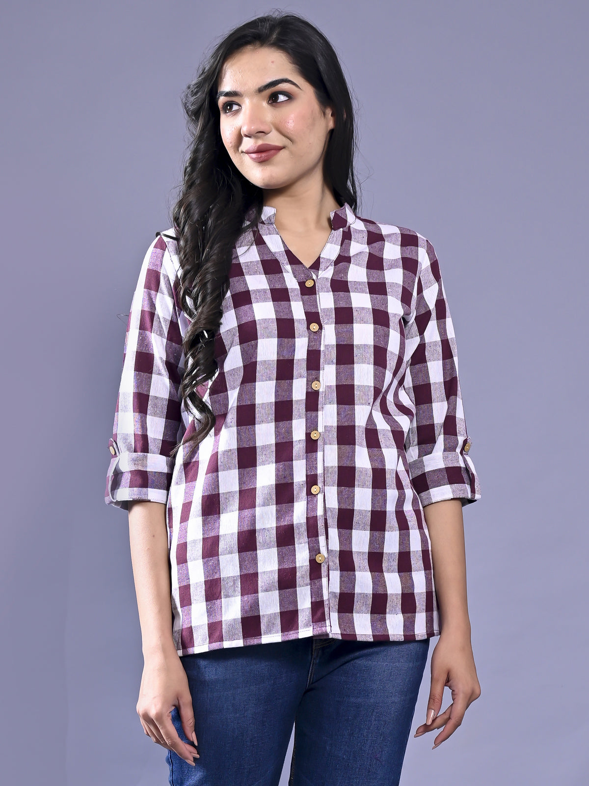 Pack Of 2 Womens Maroon And Pink Chekerd Casual Shirt Combo