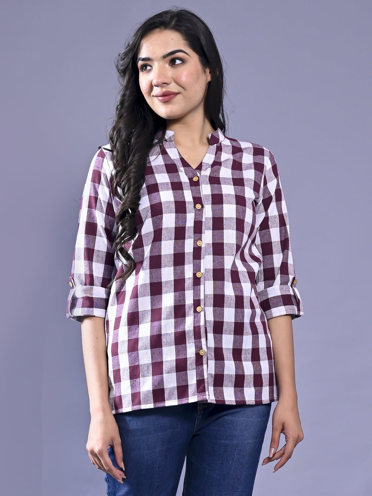 Pack Of 2 Womens Maroon And Red Chekerd Casual Shirt Combo