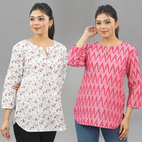 Pack Of 2 Womens Regular Fit Maroon Vector And Pink Zig Zag Printed Tops Combo