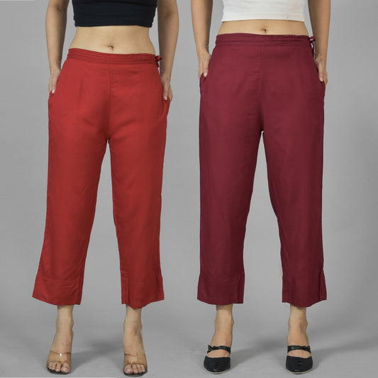 Pack Of 2 Womens Maroon And Wine Ankle Length Rayon Culottes Trouser Combo