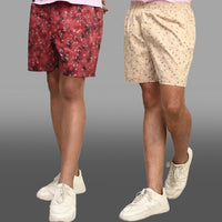 Pack Of 2 Maroon And Yellow Mens Printed Shorts Combo