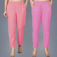 Pack Of 2 Womens Regular Fit Mauve Pink And Pink Fully Elastic Waistband Cotton Trouser