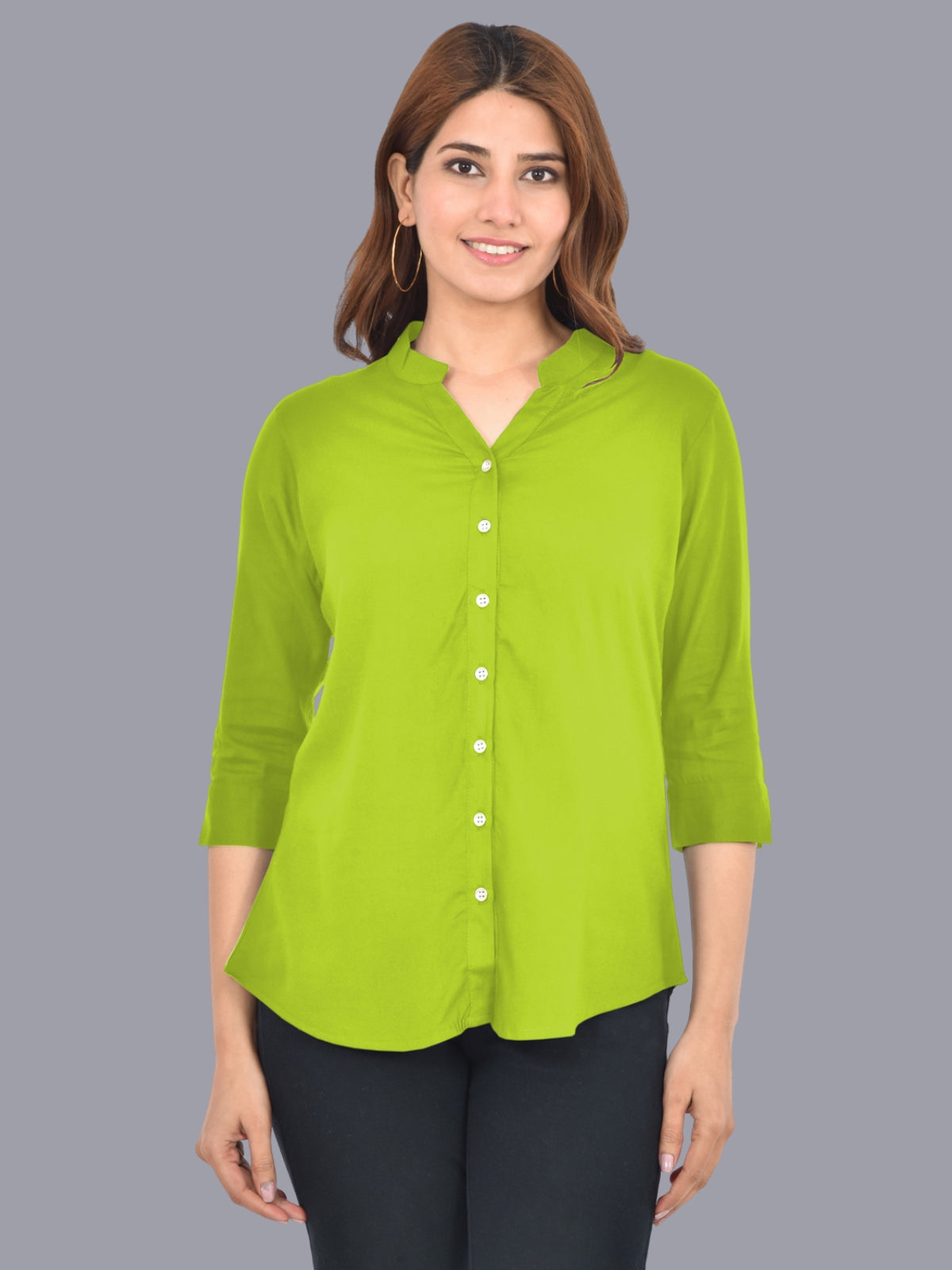 Pack Of 2 Womens Solid Light Green and Mehndi Green Rayon Chinese Collar Shirts Combo