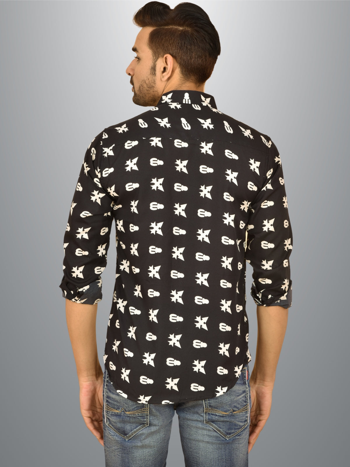 Mens Black Printed Crepe Fabric Shirt