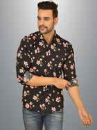 Mens Black Floral Printed Crepe Fabric Shirt