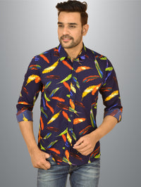 Mens Blue Feather Printed Crepe Fabric Shirt