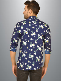 Mens Blue Floral Printed Crepe Fabric Shirt