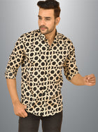 Mens Cream Printed Crepe Fabric Shirt