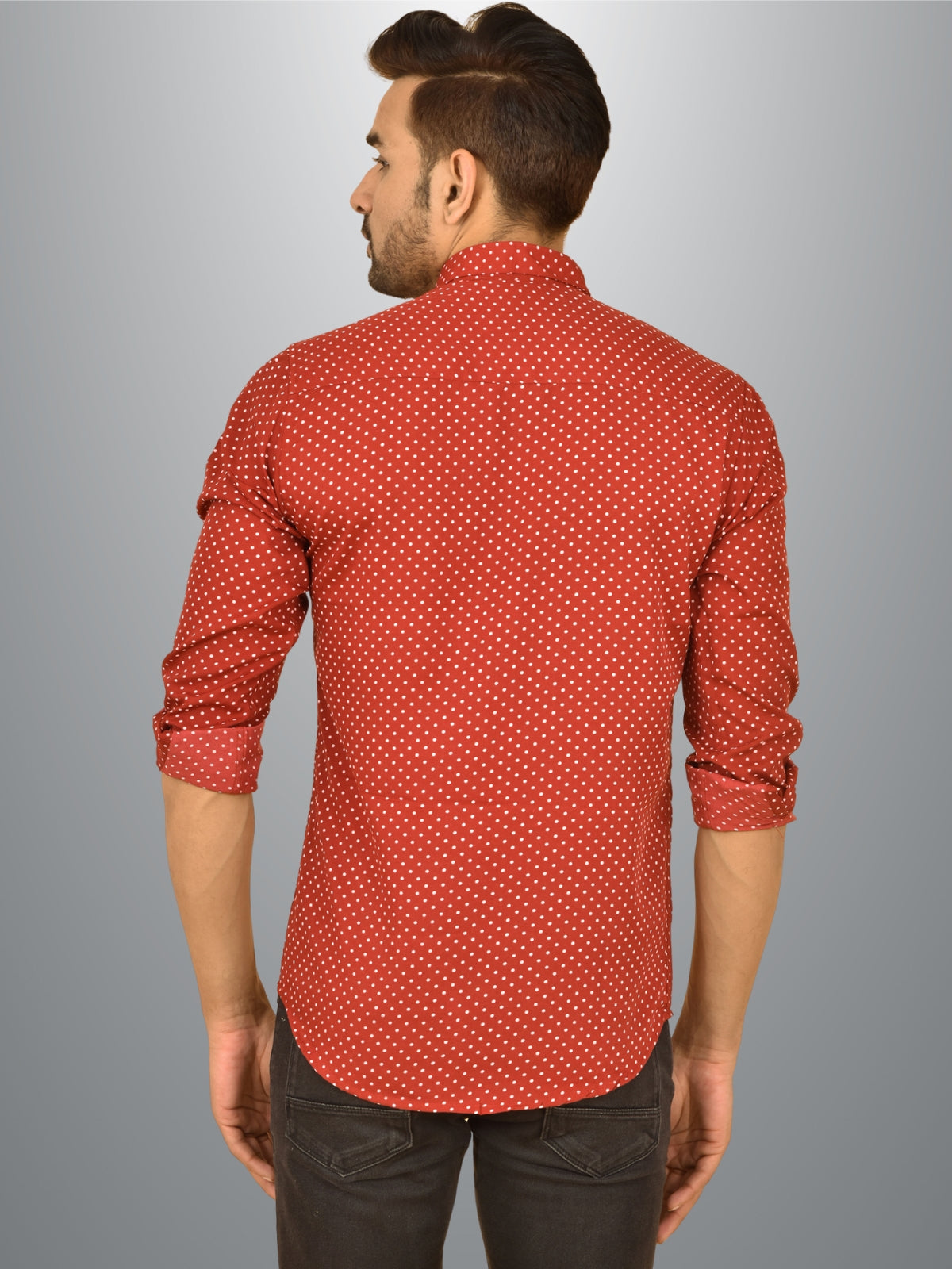 Mens Maroon Dot Printed Crepe Fabric Shirt