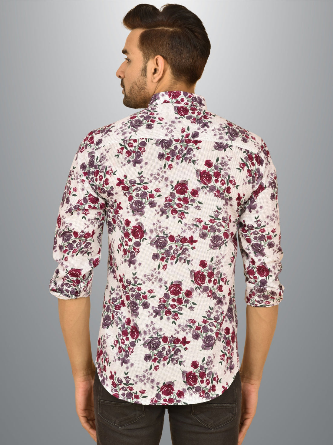 Mens White Floral Printed Crepe Fabric Shirt