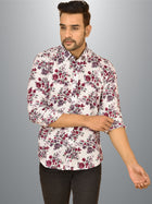 Mens White Floral Printed Crepe Fabric Shirt