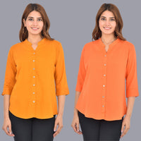 Pack Of 2 Womens Solid Mustard and Peach Rayon Chinese Collar Shirts Combo