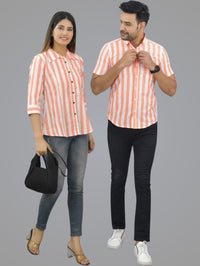 Pack Of 2 Quaclo Couple Orange Striped Cotton Shirts